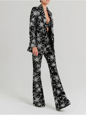 NWT Nadine Merabi Stella Star Velvet Sequin Beaded Suit Blazer Pants L/XL $1077